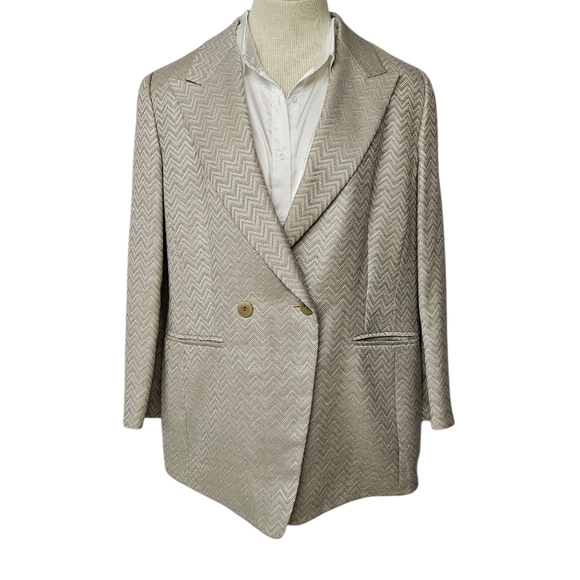 Escada Margaretha Ley Silk And Wool Chevron Blazer In Beige And Blue Sz 42 NWT - Picture 4 of 10